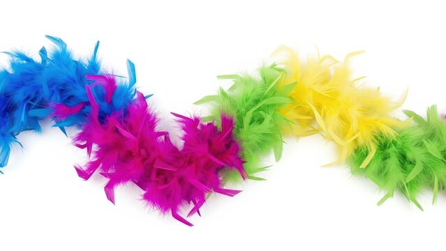 Colorful feather boa garland for party decoration on white background