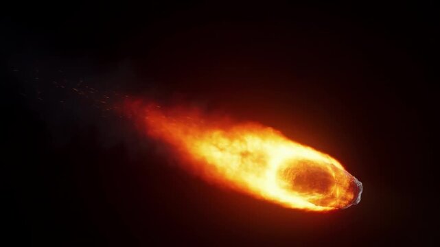 Fiery meteor entering atmosphere with glowing trail and impact explosion