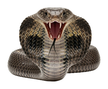 Aggressive snake displaying fangs wildlife sanctuary animal isolated on transparent background