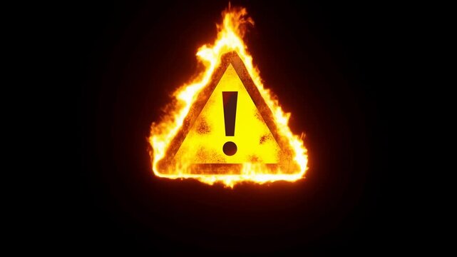 Fiery warning alert animation with intense flame transition and burning effect
