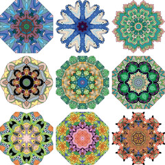 Set of colorful cute Mandalas. Decorative unusual round ornaments.
