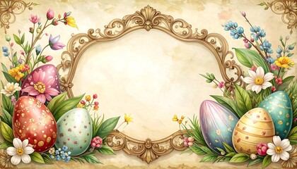 Easter Eggs Floral Ornate Frame Decoration.