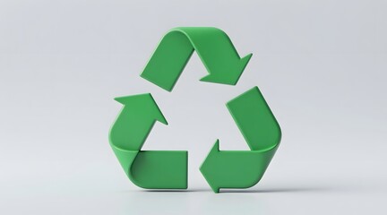 Recycling symbol made of arrows in green color, isolated against plain background