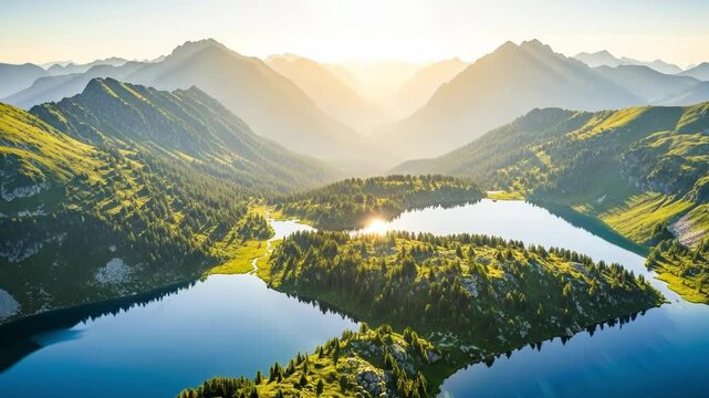 Serene mountain lake at sunrise , 4k vedio