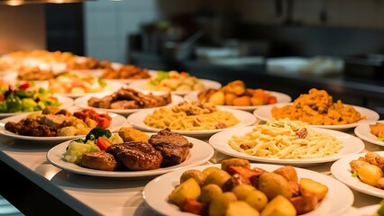 Prepared Meals Displayed in Professional Restaurant Kitchen