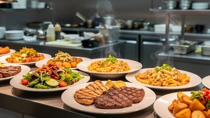 Restaurant Buffet Style Food Served in Commercial Kitchen