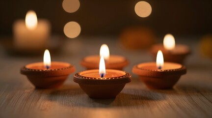Candle light illuminates the wooden surface in warm inviting glow