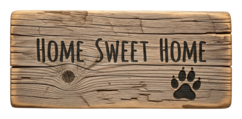 Welcoming home sweet home sign with paw print cozy interior isolated on transparent background