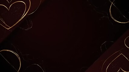 Elegant Dark Red Background with Golden Hearts and Abstract Lines, Perfect for Romantic Occasions, Luxury Events, and Festive Celebrations