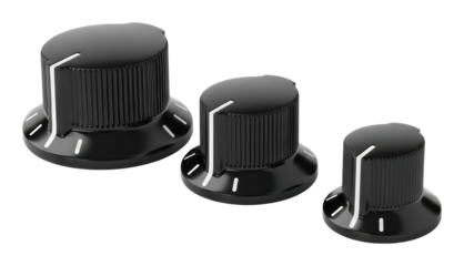 Adjustable control knobs for audio equipment setup product view isolated on transparent background