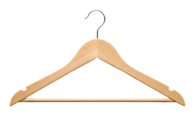 Hanging wooden hanger display home closet product isolated on transparent background