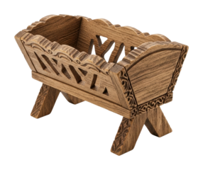 Artisan workshop wooden cradle rustic handcrafted craftsmanship isolated on transparent background