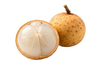 Cross section of a longan fruit isolated on white background