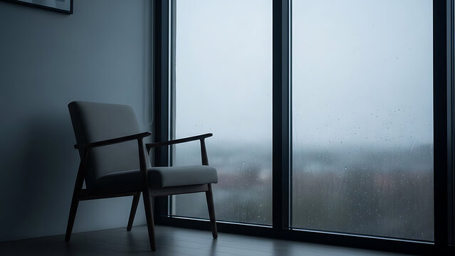 Empty chair by window with rain moody solitude loneliness emotional concept - Powered by Adobe