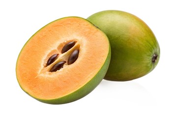 Sliced guava fruit display isolated on white background