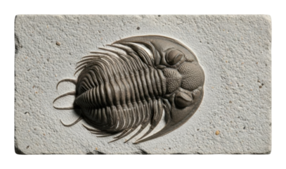 Fossil discovery of trilobite specimen natural history museum exhibit isolated on transparent background