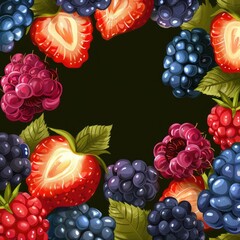 Berry colorful background of blueberries, blackberries and raspberries, strawberries.