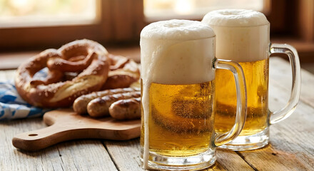 Traditional Bavarian Beer and Pretzels