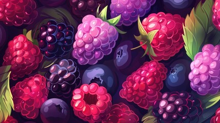Berry colorful background of blueberries, blackberries and raspberries, strawberries.