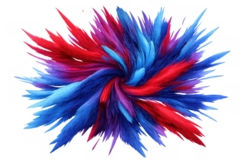 Dynamic color explosion with red, blue, and purple powder creating an abstract art swirl, vibrant energy concept