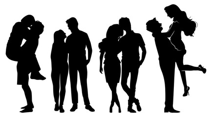 Romantic silhouettes of couples in various poses