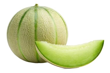 Freshly cut honeydew melon isolated on white background