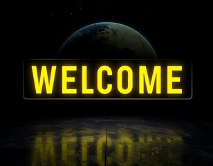 Welcome Sign in Space with Earth.