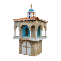 little orthodox chapel with bright colors typical  greek Ekklisakia isolated on transparent background
