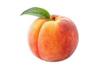 Single fresh peach with leaf isolated on white background