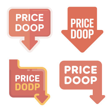 Price drop icon set with downward arrows for sale and discount promotions
