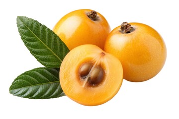 Three longan fruits with one cut open isolated on white background