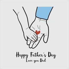 A childs small hand gently holds an adults hand with a heart for Happy Fathers Day