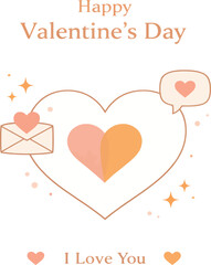 Valentine's Day Greeting Card with Minimalist Heart Icons and Love Letter