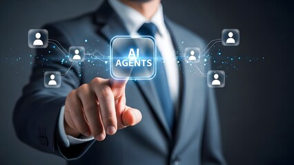 Businessman Touching AI Agents Interface