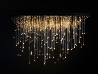Golden Hanging Light Sparks Creating Luxury Abstract Illumination on Dark Background