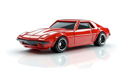 Obraz premium A vibrant, red classic sports car model, angled slightly, with black wheels and a white background