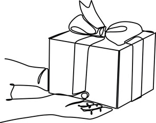 Hand holding scissors near gift box Vector