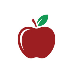 Red Apple Icon with Green Leaf
