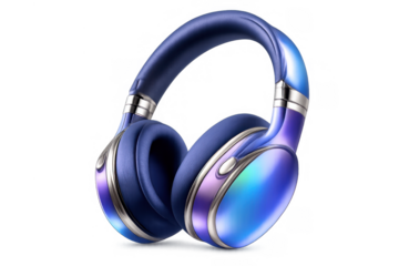Wireless headphones with iridescent blue and purple gradient earcups creating a futuristic audio experience