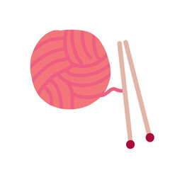 Pastel yarn ball with knitting needles illustration showing cozy handmade craft hobby concept 
