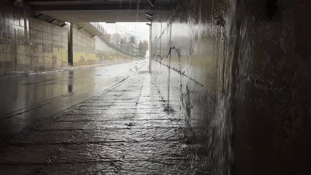 Urban underpass with rainfall: capturing nature's interaction with city architecture