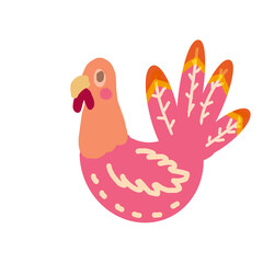 Cute pink turkey cartoon with rounded body colorful tail feathers playful style 