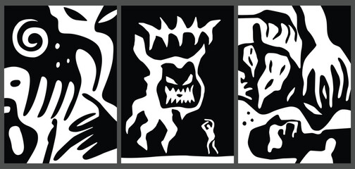  Fear mental issues  abstract vector illustration set