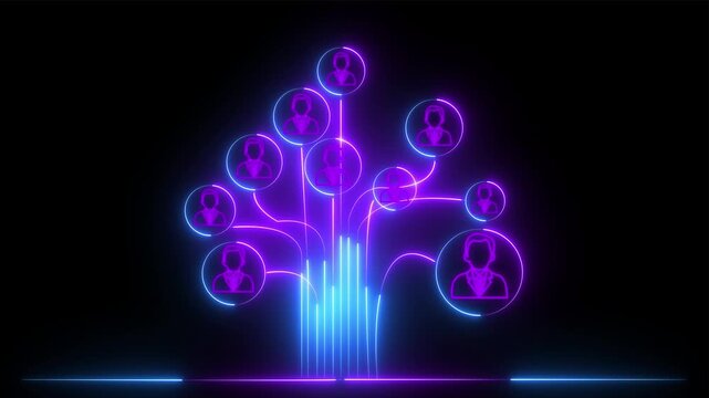 Neon User Network and Data Flow Digital Communication Concept and Futuristic Digital User Network with Neon Data Connections.