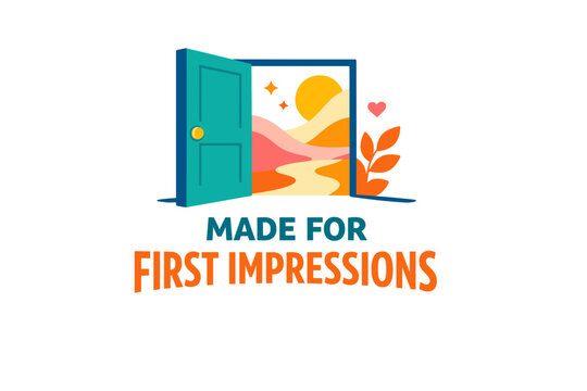 Vibrant open door landscape with heart and sun - made for first impressions