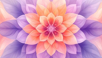 Fototapeta premium Abstract Symmetrical Floral Pattern with Soft Orange and Purple Petals