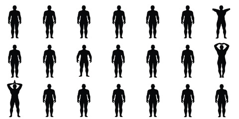 Human silhouette set with different arm poses and standing positions