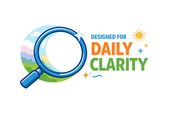 Magnifying glass logo emphasizing daily clarity with nature elements