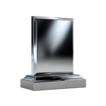 Blank silver plaque on gray base with reflective surface