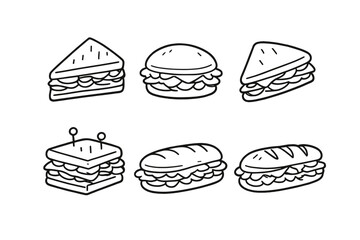 Set of six hand-drawn sandwich icons